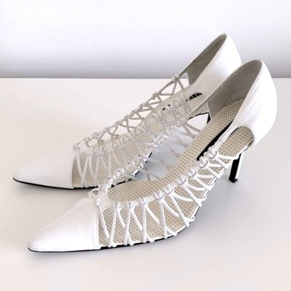 Colin Stuart White Leather Pointed Toe Caged Heel Size 7 - Picture 1 of 10
